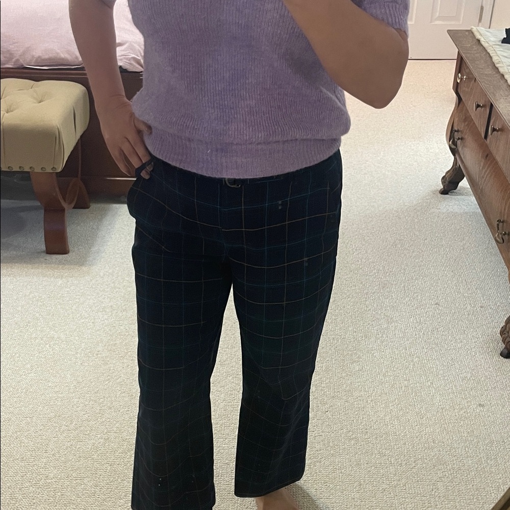 Ann Taylor Navy and Green Windowpane Cropped Pants